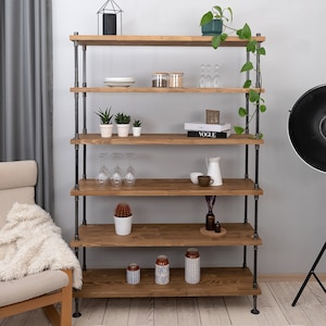 Metall-Bücherregal, Industrie-Bücherregal Holzregale, zusätzliches Aufbewahrungsregal, Eisenrohrrahmen, modernes Bauernhaus-Bücherregal