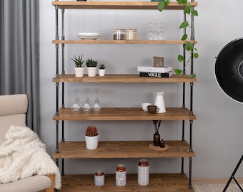 metal bookcase,Industrial Bookcase  Wood Shelves, Extra Storage shelf, Iron Pipe Frame, Modern Farmhouse Bookshelf