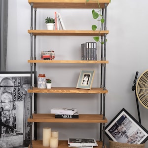 Metal bookcase, Industrial Bookcase,Wood Shelves, Extra Storage shelf, Iron Pipe Frame, Modern Farmhouse Bookshelf,