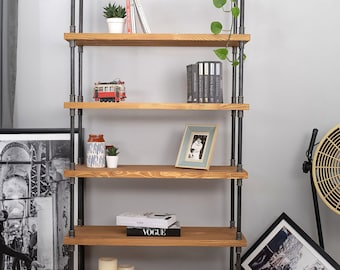 Metal bookcase, Industrial Bookcase,Wood Shelves, Extra Storage shelf, Iron Pipe Frame, Modern Farmhouse Bookshelf,