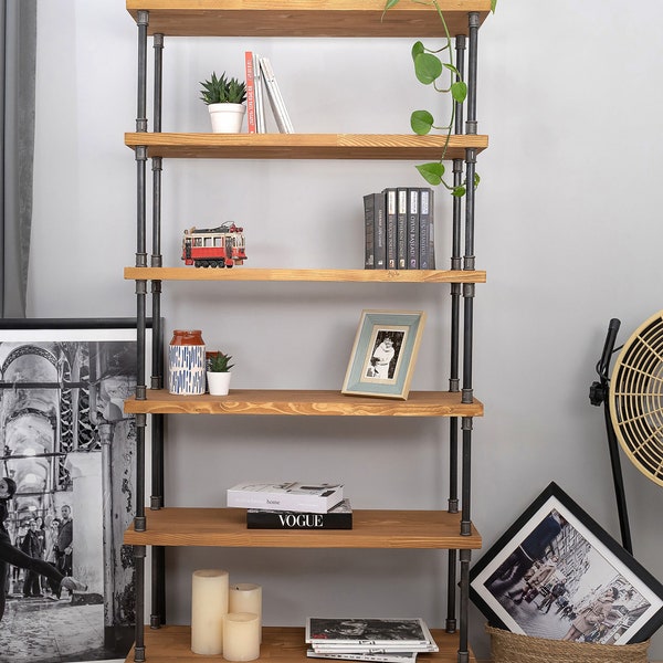 Metal bookcase, Industrial Bookcase,Wood Shelves, Extra Storage shelf, Iron Pipe Frame, Modern Farmhouse Bookshelf,