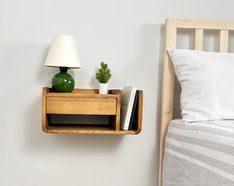 Handmade Wooden Floating Nightstand, Light Oak Bedside Shelf