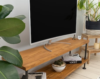 Industrial Wood & Metal TV Stand – Rustic Media Console