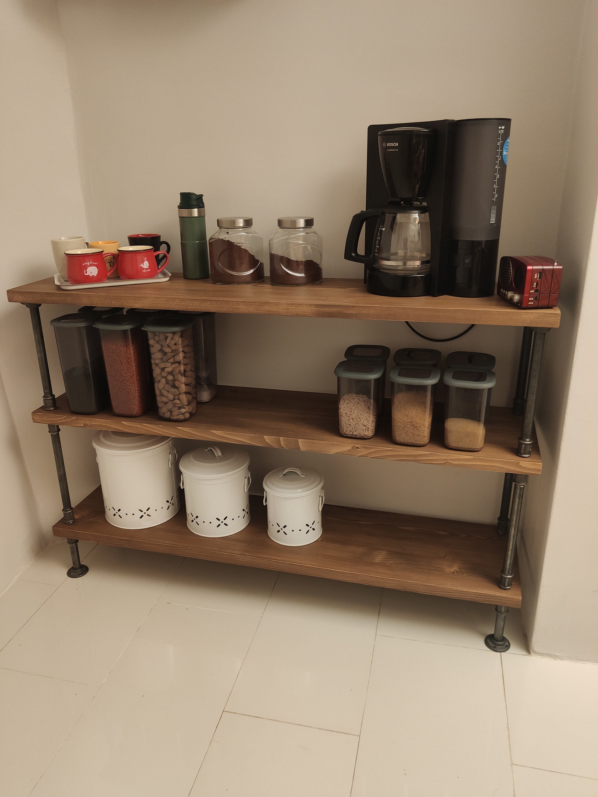 3-Tier Cube Storage Shelf, Wall-mounted Coffee Station