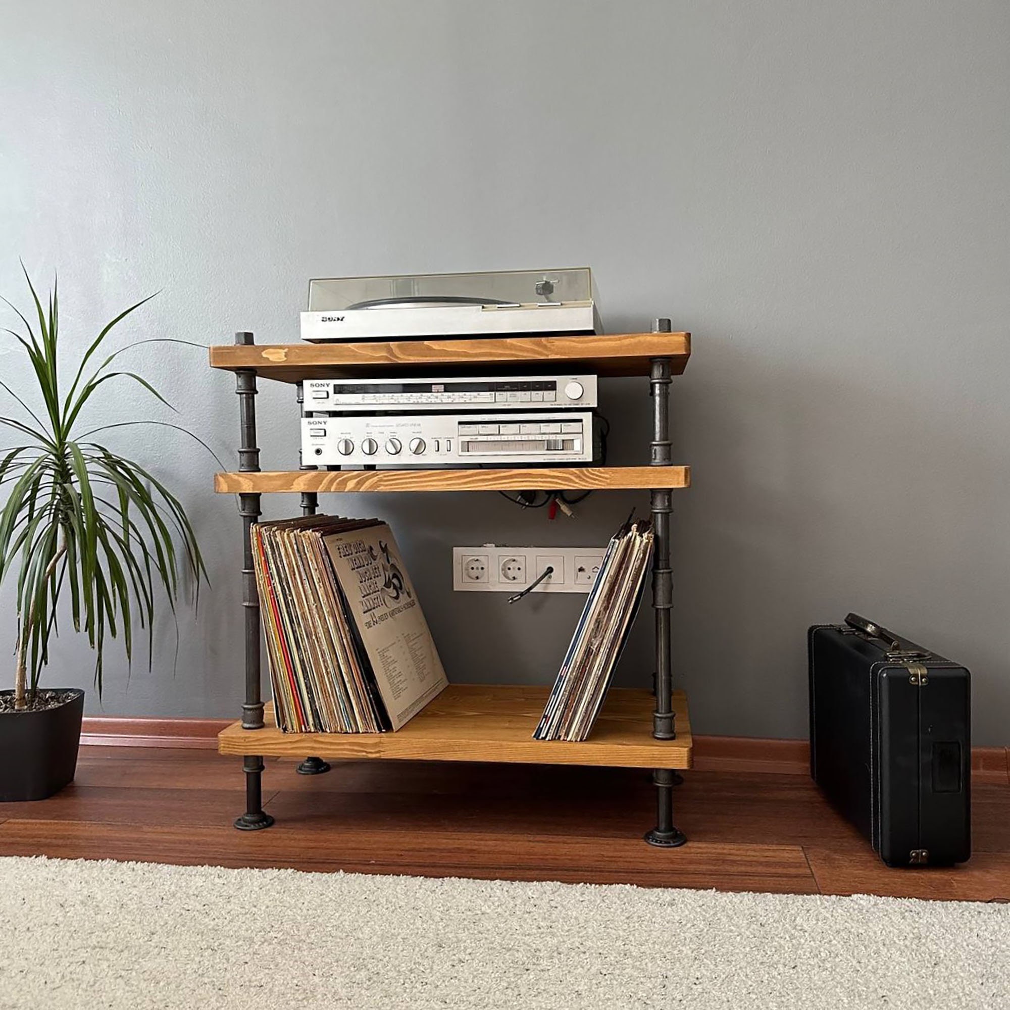 Solid Wood Record Player Stand/ Modern Wood Record Storage