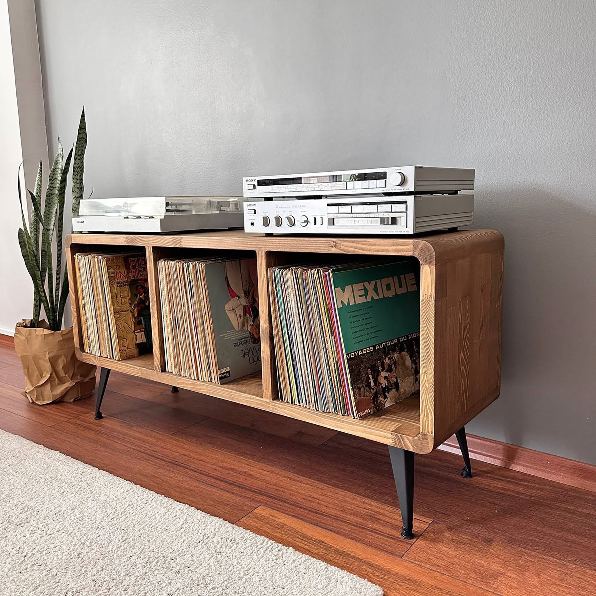 Modern Solid Wood Record Player Stand With Album Storage - Etsy