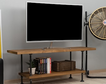 Industrial Wood & Metal TV Stand - Rustic Media Console