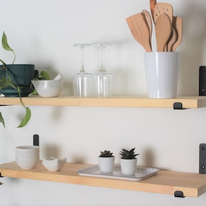Farmhouse Rustic Fixer Upper Floating Shelf, L Bracket Industrial Bracket Shelf, Modern Blacksmith Farmhouse Decor, Kitchen Shelf