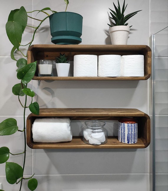 Free Shipping Floating Wooden Box Rack Bathroom Shelf Organizer