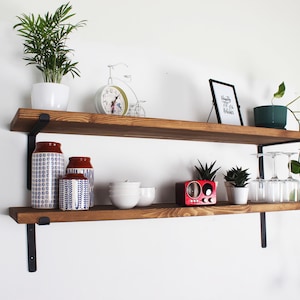 Farmhouse Rustic Fixer Upper Floating Shelf, L Bracket Industrial Bracket Shelf, Modern Blacksmith Farmhouse Decor, Kitchen Shelf