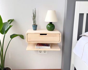 Wooden Floating Nightstand with Drawer, Bedroom Furniture