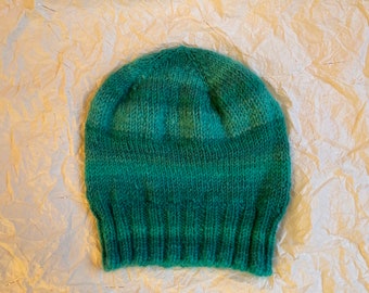 Handmade Luxury Striated Spring Green Beanie Using 100% Handspun Wool