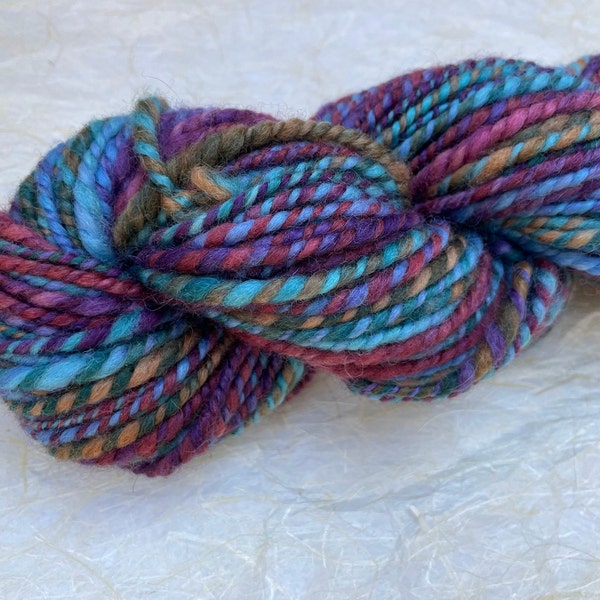 Handspun Berry and Turquoise 100% Wool Yarn