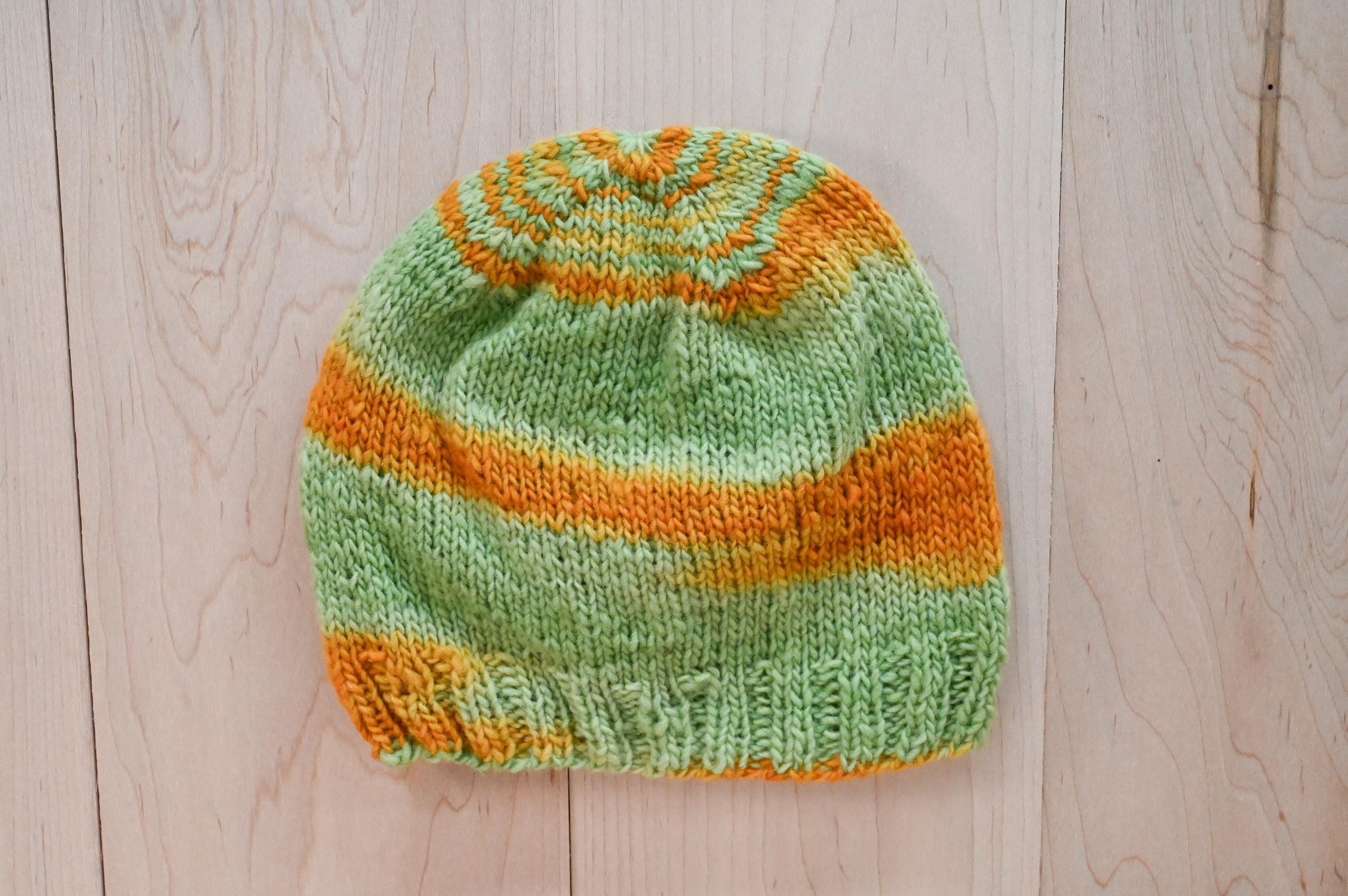 Handmade Turquoise Green and Sulphine Beanie Using 100% Wool