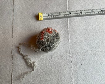 Handmade Peach and Gray Artisan Pom-Pom Ornament Using 100% Recycled Yarn