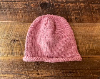 Handmade Pink Beanie Using Secondhand Wool Blend Yarn
