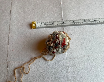 Handmade Mixed-Media Multicolor Red, Gray, and Beige Textured Artisan Pom-Pom Ornament Using 100% Sustainable Yarn