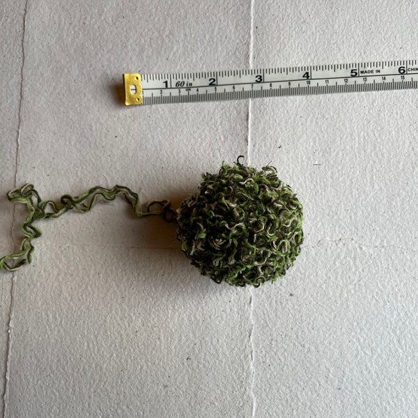 Handmade Mossy Green Artisan Pom-Pom Ornament Using 100% Recycled Yarn