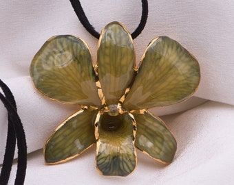 Real Orchid Necklace • 22K Gold Plated Flower Edges • Natural Jewelry • Gift for Women • Dendrobium Orchid • Unique