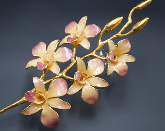 Orchid spike with 5 orchid blossoms, orchid jewelry, gilded orchid, orchid stem with 5 orchids, orchid decoration, Dendrobium