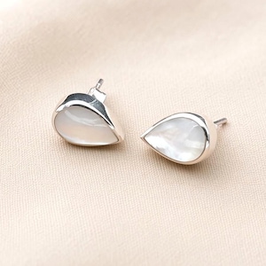 Orecchini pendenti in argento sterling 925 con madreperla | Bianco o arcobaleno di abalone | Realizzati a mano, senza nichel