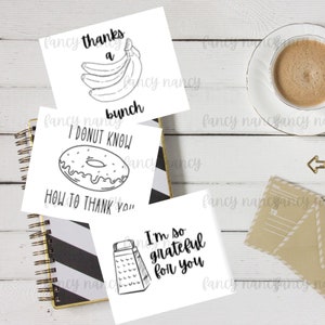 Food Wortspiel Dankeskarten, Dankeskarten für jeden Anlass, 3 druckbare Designs
