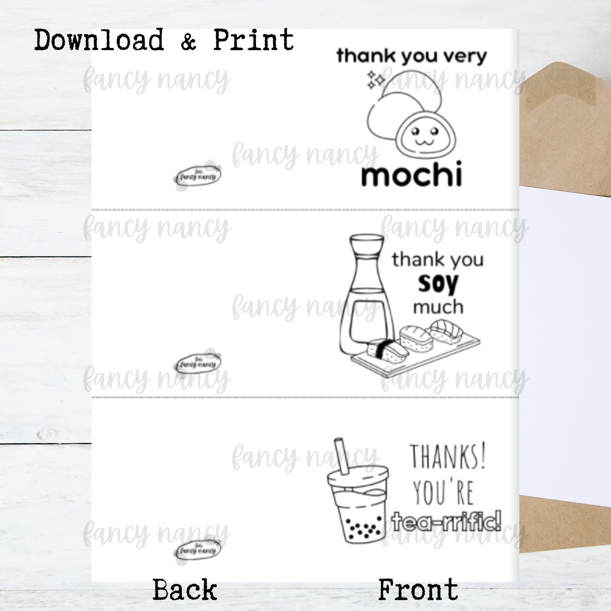 Food Pun Thank You Cards, Thank You Cards for Any Occasion, 3 Printable Designs, for Sushi ...