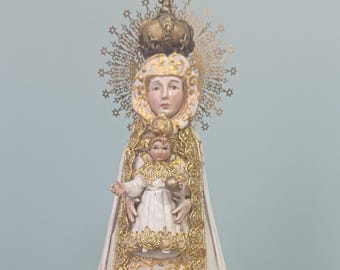 Our Lady of Rocio Statue 14" | Handmade Virgin Mary & Baby Jesus Altar Decor