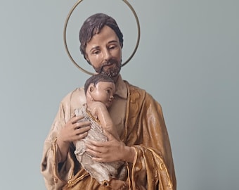 Saint Joseph & Baby Jesus Statue 12.5" | Handmade Catholic Altar Decor and Father's Day Gift