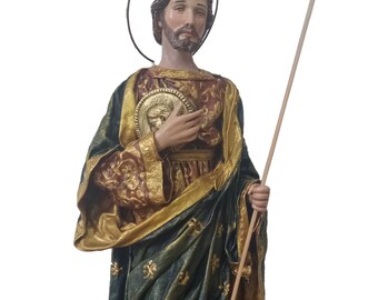 St Jude Thaddeus Statue - Handgefertigt und handbemalt - 13 Zoll - Grün und kastanienbraun mit Medaillenbemalung in Gold - San Jewels Tadeo