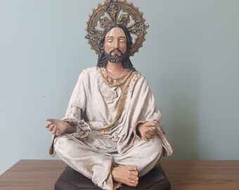 Jesus meditating in white clothing 8.5" tall - Handmade