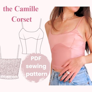 The Camille Corset Sewing Pattern - Shirred Back Corset Top, PDF Pattern with Lace-Up Option - Sixes XXS - XXL