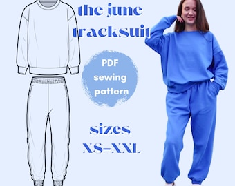 sewing pattern - the June Tracksuit - joggers and jumper set sewing pattern, sweat suit sewing pattern