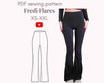 The Fredi Flares Sewing Pattern - Stretchy Flare Pants, DIY Leggings, PDF Pattern