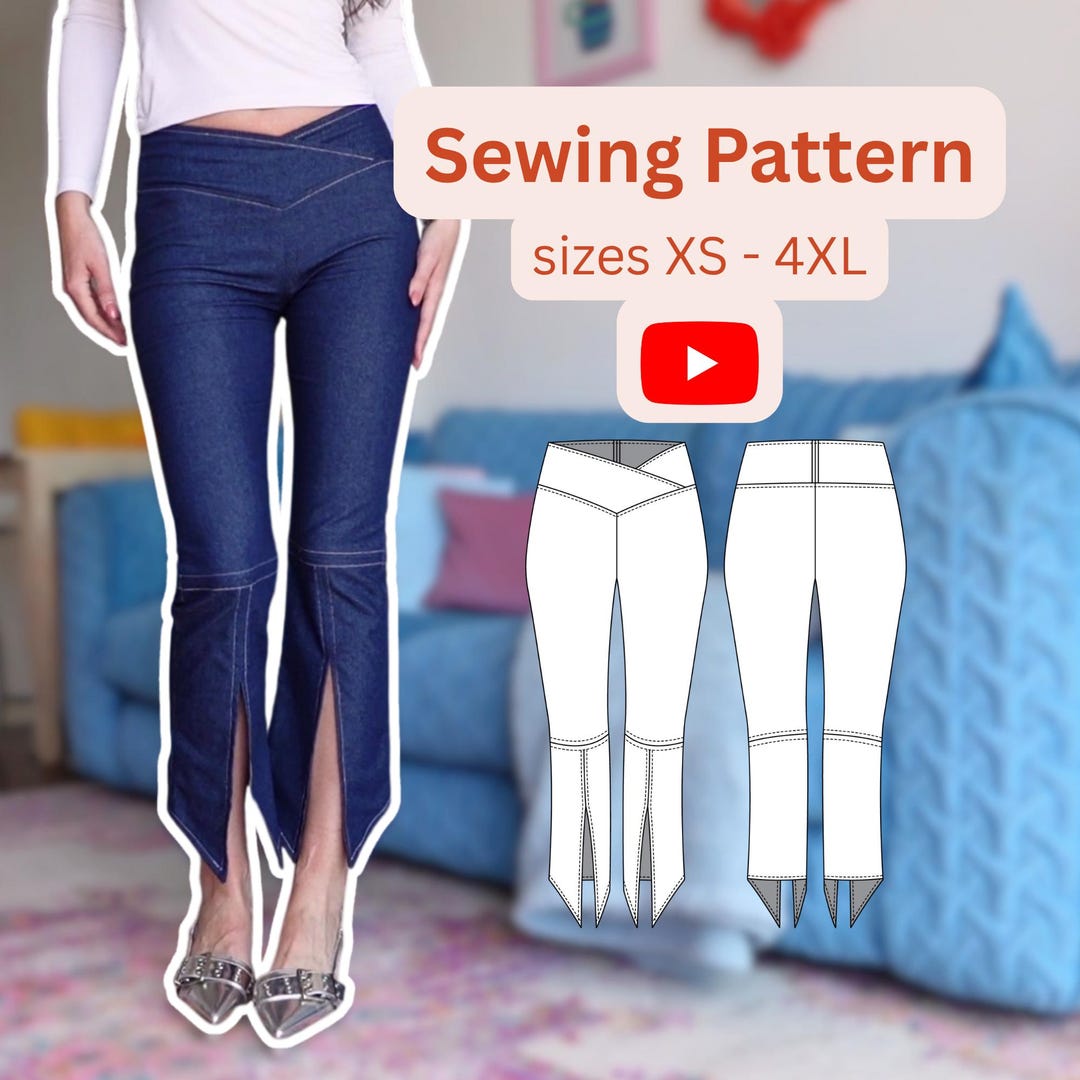 The Piper Pants Sewing Pattern PDF - Crossover Waist Flared Capri Pants ...