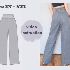 sewing pattern the Tate Trousers corset jeans sewing pattern, ultra high waist wideleg jeans sewing pattern image 2