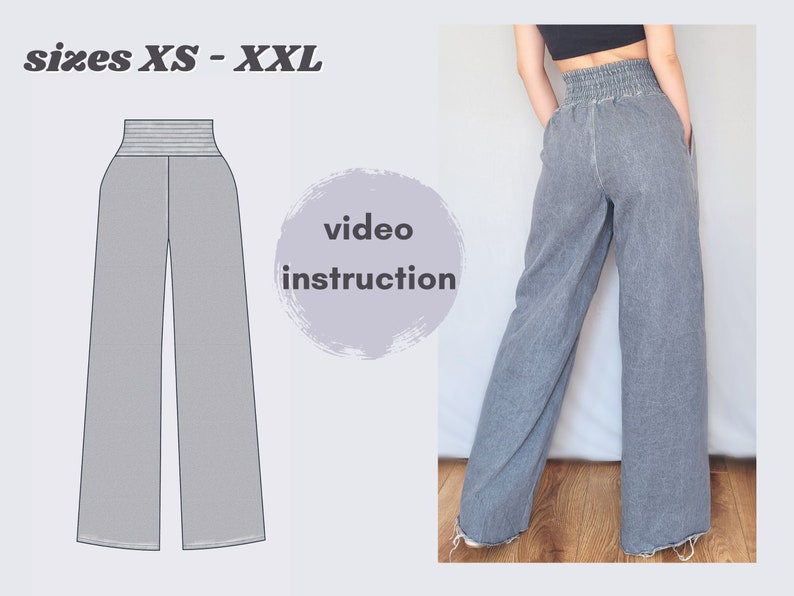 sewing pattern the Tate Trousers corset jeans sewing pattern, ultra high waist wideleg jeans sewing pattern image 2