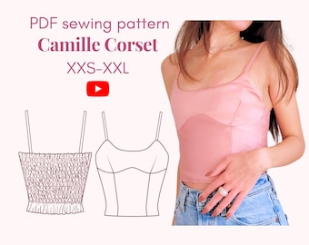Camille Corset Schnittmuster - geraffter Rücken, Schnür-Option (PDF-Muster)