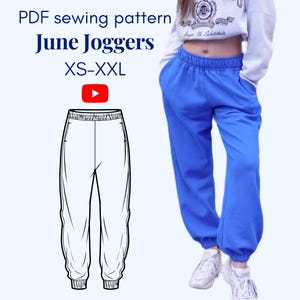 The June Joggers Sewing Pattern - Oversized Sweatpants, DIY Joggers, PDF Pattern for Stretchy Fabric - Instant Download - Sizes xs - xxl