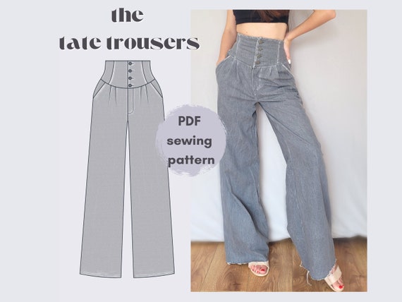 Sewing Pattern the Tate Trousers Corset Jeans Sewing Pattern, Ultra High  Waist Wideleg Jeans Sewing Pattern 