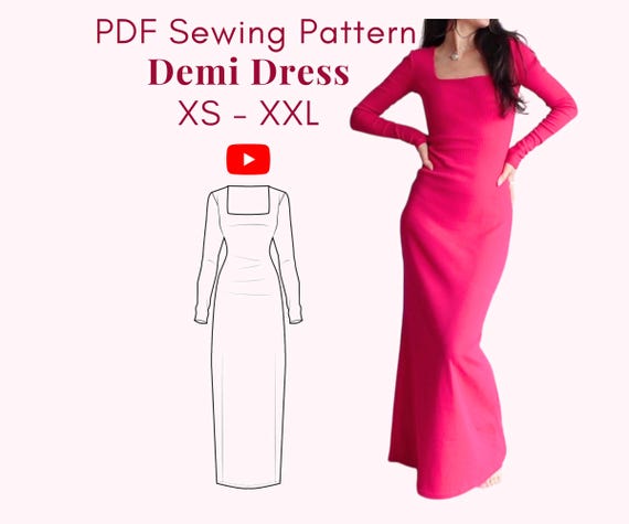 Maxi Dress Sewing Pattern - the Demi Dress, Long Sleeve Square Neck (PDF  Download XS-XXL) - Etsy Israel