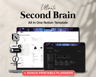 Notion Ultimate Second Brain Planner, Notion Life Planner, modèle tout-en-un Tableau de bord Notion, modèle de notion de productivité numérique