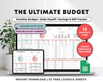 Annual Budget Spreadsheet Google Sheets Template Ultimate Monthly Budget Tracker Bill Calendar Savings & Debt Tracker Financial Planner