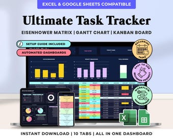 Task Tracker Spreadsheet Template Google Sheets To Do list Excel Digital Task Priority Manager Team Projects Daily Work Organiser Dark Mode