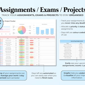 Assignment Tracker Spreadsheet Google Sheets Academic Student Planner ...