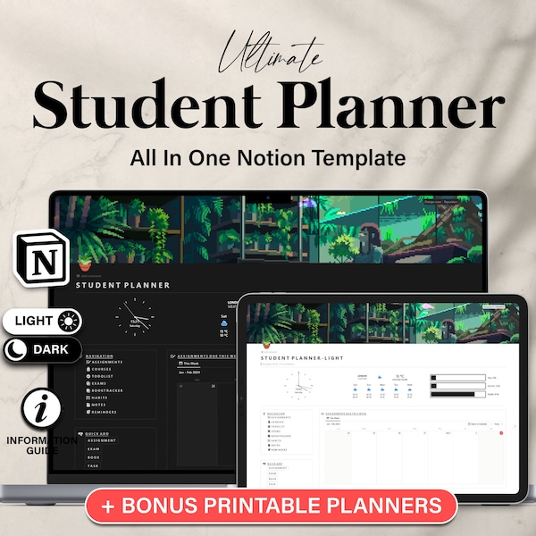 The Ultimate Student Notion Planner, Academic Student Planner Notion,  Life Planner Template, All In One Notion Aesthetic Student Dashboard