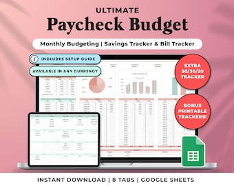 Google Sheets Budget by Paycheck Spreadsheet Monthly BiWeekly Budget Tracker Debt Tracker Bill Calendar Template Financial Planner