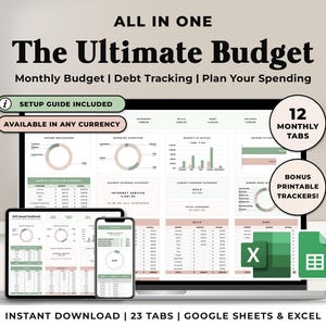 Ultimate Annual Budget Spreadsheet Excel Budget Tracker Google Sheets Budget Template Monthly Budget Planner Financial Planner Yearly Budget