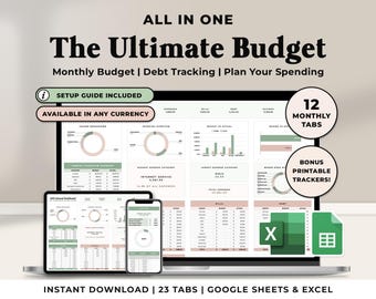 Ultimate Annual Budget Spreadsheet Excel Budget Tracker Google Sheets Budget Template Monthly Budget Planner Financial Planner Yearly Budget