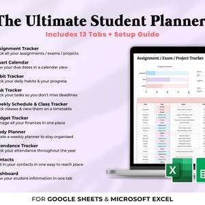 Academic Student Planner Spreadsheet School Assignment Tracker Google ...